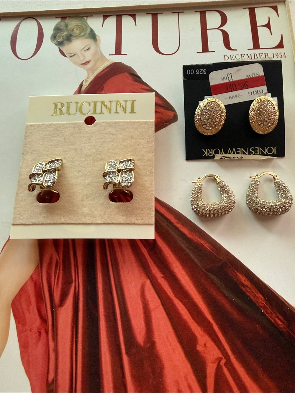 RUCINNI Gold-Tone Crystal Cluster Stud Earrings - Sparkling Clear